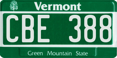 VT license plate CBE388
