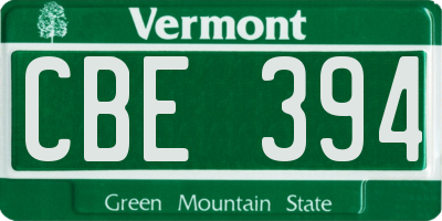 VT license plate CBE394