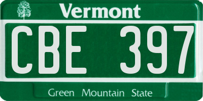 VT license plate CBE397
