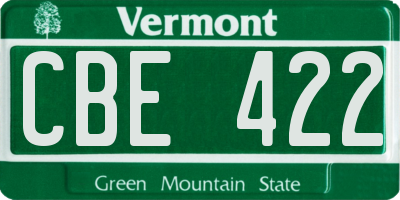 VT license plate CBE422