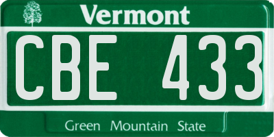 VT license plate CBE433