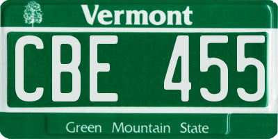 VT license plate CBE455
