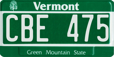 VT license plate CBE475