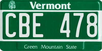 VT license plate CBE478