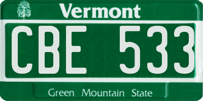 VT license plate CBE533