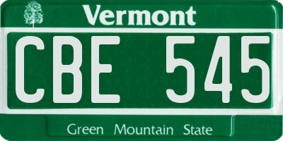 VT license plate CBE545