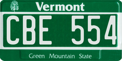 VT license plate CBE554