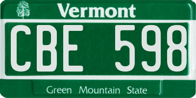 VT license plate CBE598
