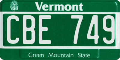 VT license plate CBE749