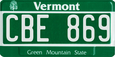 VT license plate CBE869