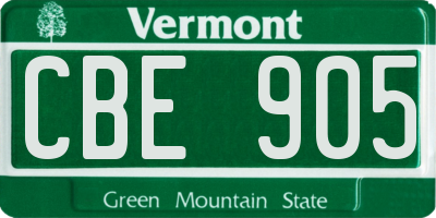 VT license plate CBE905