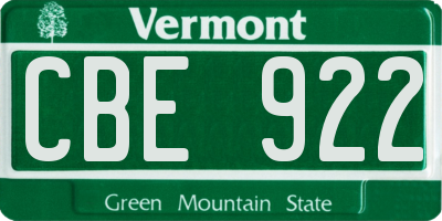 VT license plate CBE922