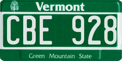VT license plate CBE928