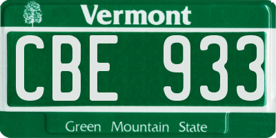 VT license plate CBE933