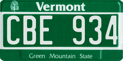 VT license plate CBE934