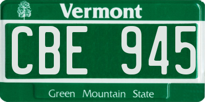 VT license plate CBE945
