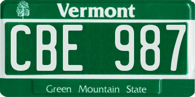 VT license plate CBE987