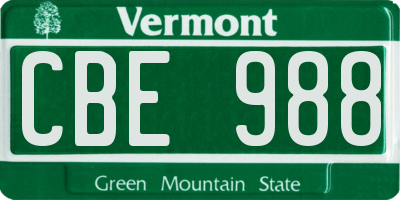 VT license plate CBE988