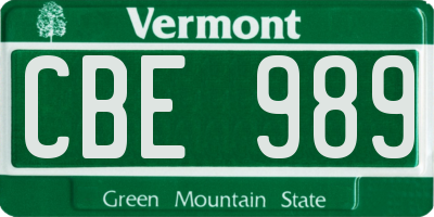 VT license plate CBE989