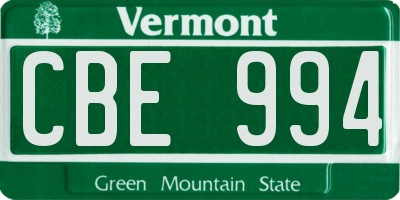 VT license plate CBE994
