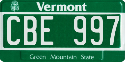 VT license plate CBE997