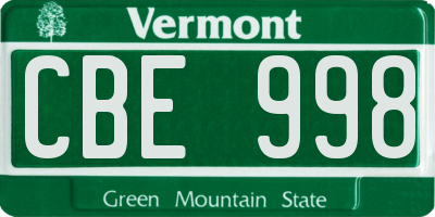 VT license plate CBE998