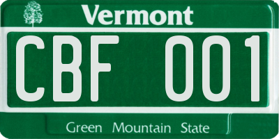 VT license plate CBF001
