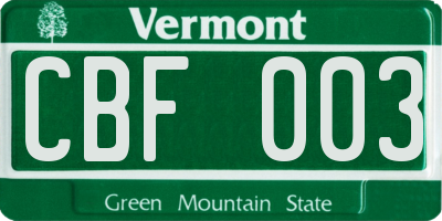 VT license plate CBF003
