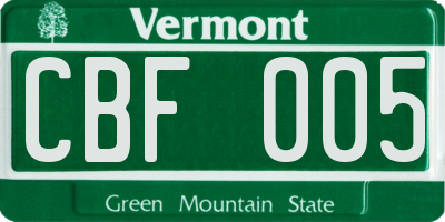 VT license plate CBF005