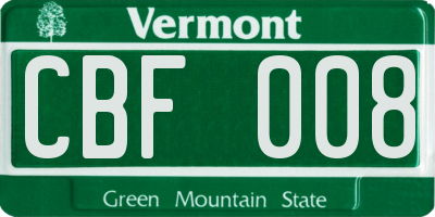 VT license plate CBF008