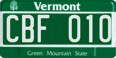VT license plate CBF010