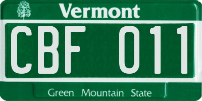 VT license plate CBF011