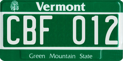 VT license plate CBF012