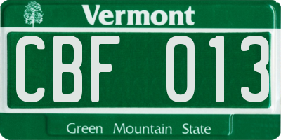 VT license plate CBF013