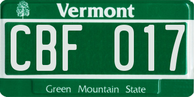 VT license plate CBF017