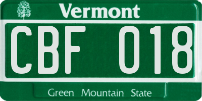 VT license plate CBF018