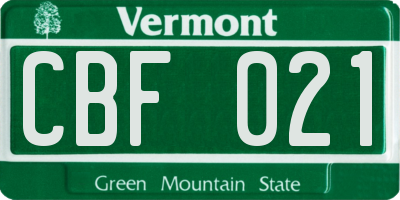 VT license plate CBF021