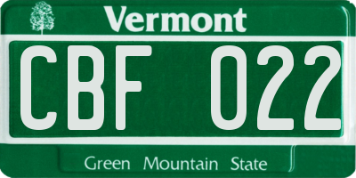 VT license plate CBF022