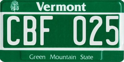 VT license plate CBF025