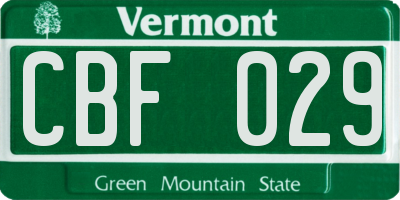VT license plate CBF029