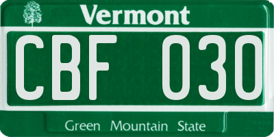 VT license plate CBF030