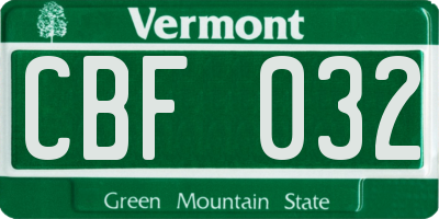 VT license plate CBF032