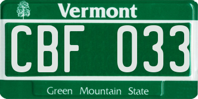 VT license plate CBF033