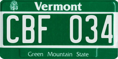 VT license plate CBF034