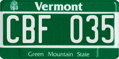 VT license plate CBF035