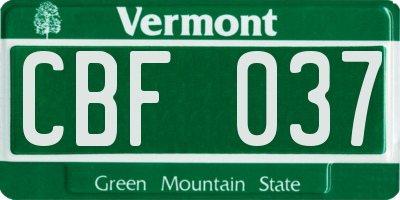 VT license plate CBF037
