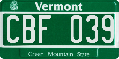 VT license plate CBF039