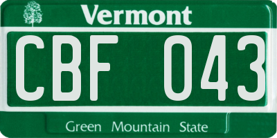 VT license plate CBF043