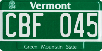 VT license plate CBF045