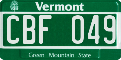 VT license plate CBF049